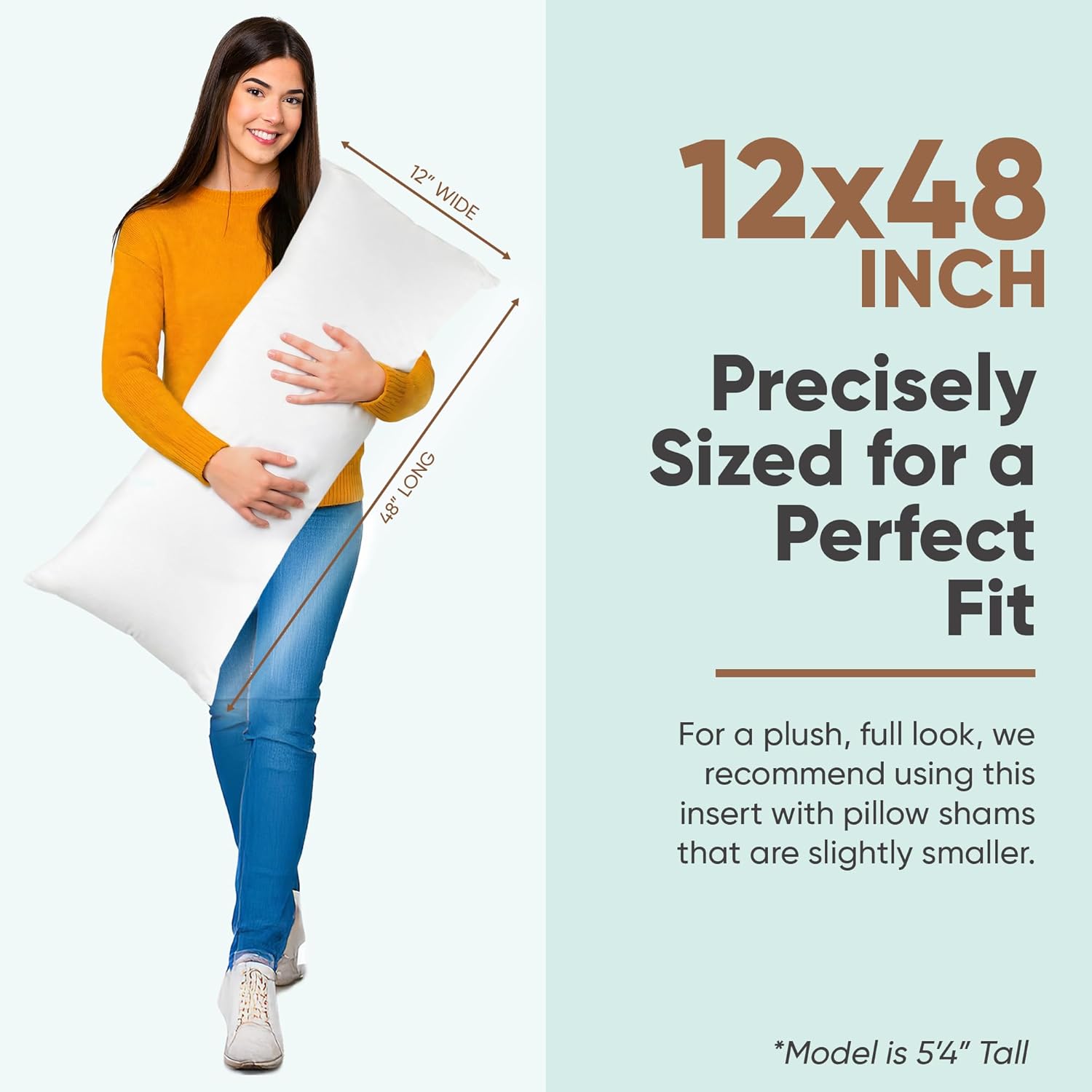 pillowflex synthetic down pillow insert - 12x48 down alternative pillow, ultra soft, large rectangle body sleeping pillow, lumbar, long, back - 1 decorative pillow form 12 inch by 48 inch