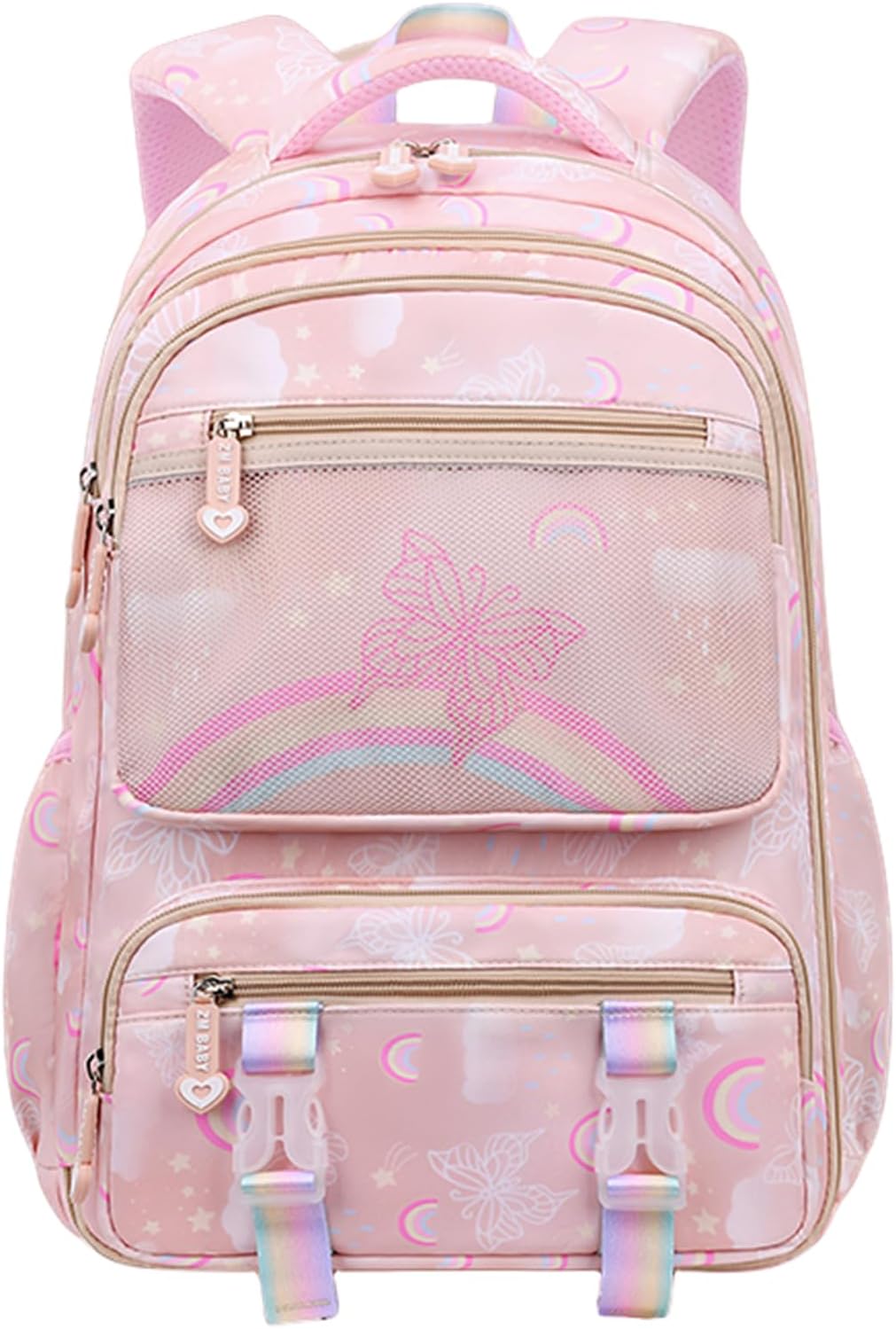 VIDOSCLAColoful Girls School Backpack BookBags for Teens Butterfly& Rainbow Pink-S