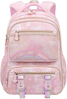 فيدوسكلا شنطة ظهر مدرسية للبنات من كولوفول، شنط كتب للمراهقات بتصميم فراشة وقوس قزح بينك - مقاس L، زهري
