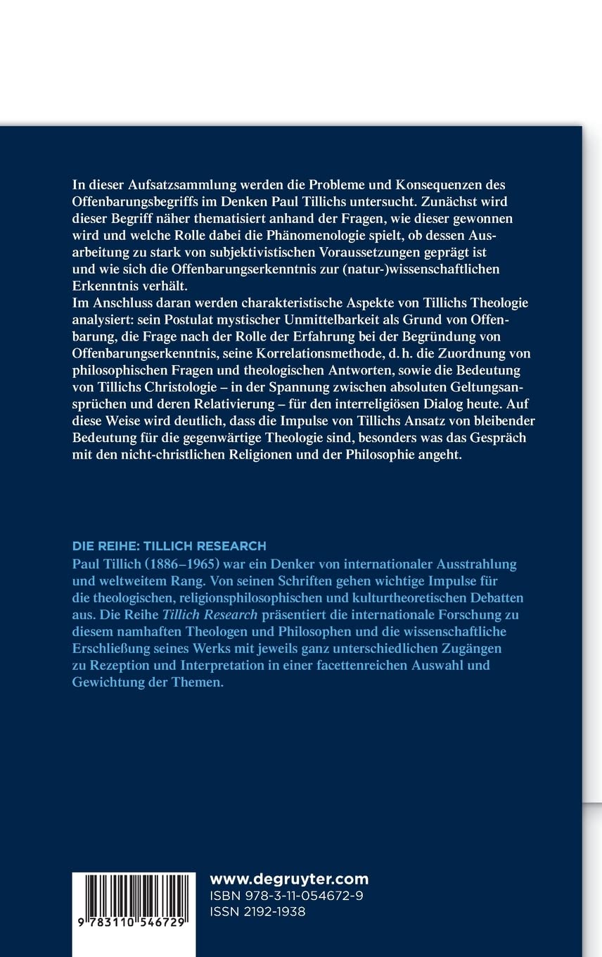 Offenbarung, absolute Wahrheit und interreligiöser Dialog: Studien zur Theologie Paul Tillichs (Tillich Research, 14, Band 14)