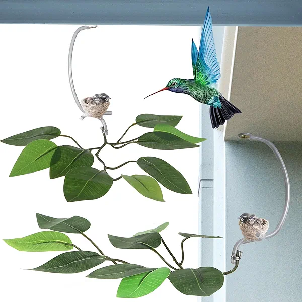 LOTKEY 2023 Hummingbird House, Suspended Iron Tree Branch for Hummingbird Nesting, Hummingbird Nest Tree Branches Set for Eaves Outdoor,Garden (2 PCS)