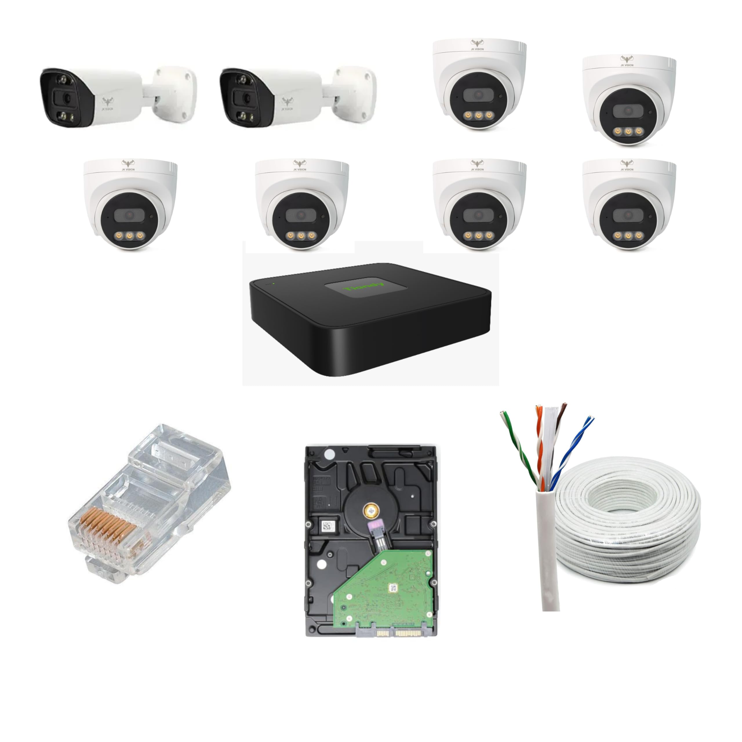 JK Vision 5MP CCTV IP Camera Full Set, 2 Bullet, 6 Dome 8 Channel NVR with in-Built POE, 2TB Hard Disk, Cat6 Cable 100 Meter, 16 RJ45 Connector-image-41