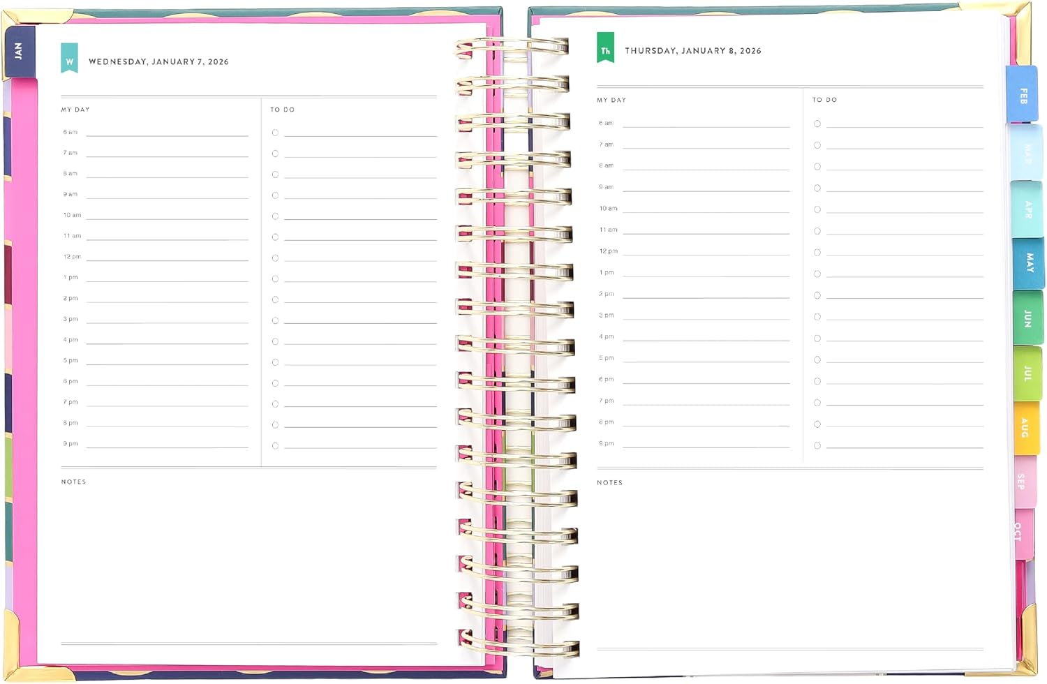 Simplified 2026 12-Month Spiral Daily Planner — Rainbow Row — January 2026 - December 2026, Calendar Year Organizer with Stickers, Pockets, and Keepsake Box