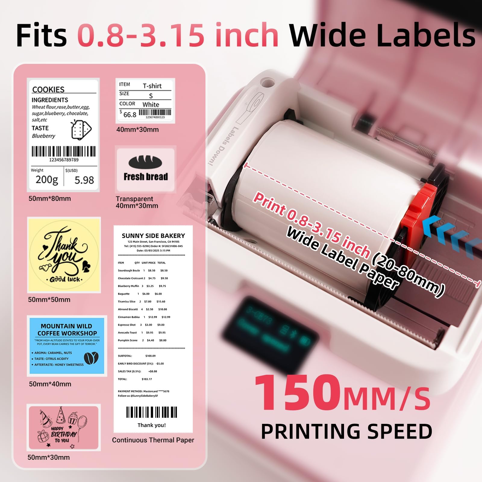 ORGSTA T003 stampante etichettatrice etichette termica adesive bluetooth & USB 2200 mAh 50mm/s portatile per negozio personalizzate prezzatrice barattoli