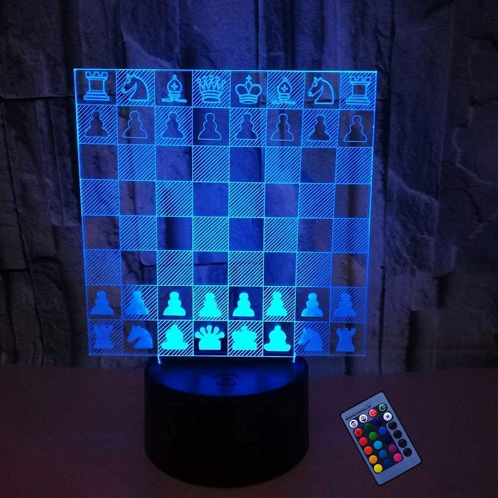 Ytdzltd 16 Colors Optical Illusion 3D Chess Night Light Changing Usb Power Remote Control Touch Switch Decor Lamp Led Table Desk Lamp