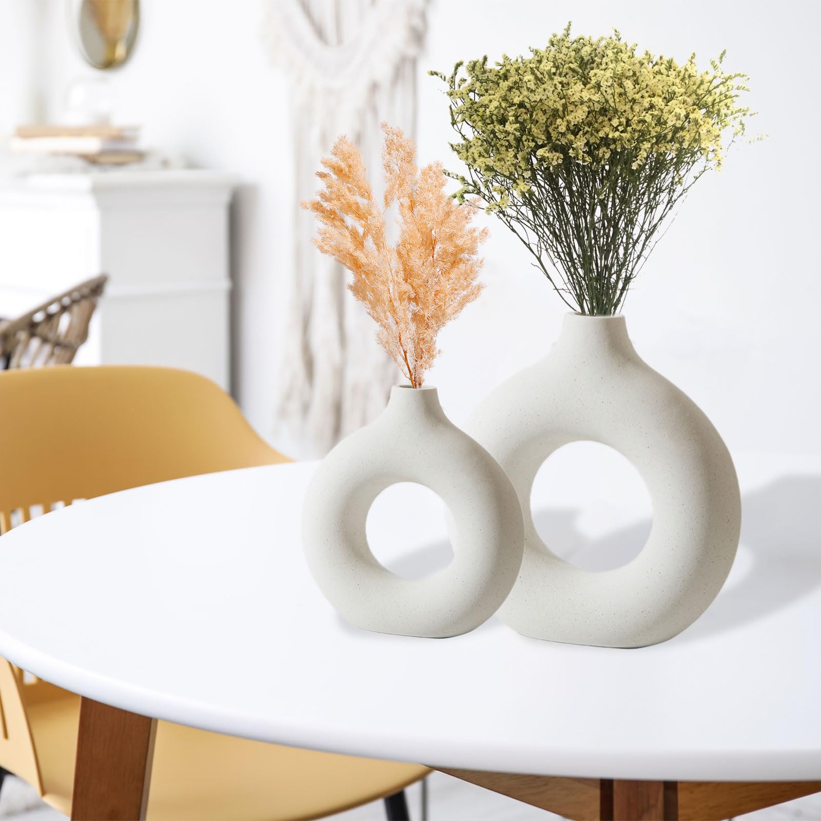Set aus 3 Vasen Set - Vase Keramik Vasen Deko ohne Blumen, Blumenvase Weiß Deko Aesthetic für Deko Wohnzimmer, Zimmer Deko, Büro Deko und Deko Schlafzimmer