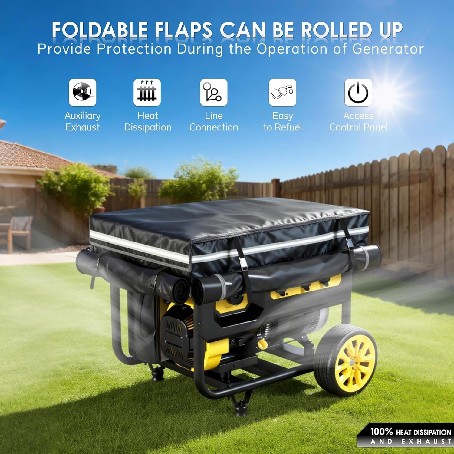 Generator Covers While Running, 32x24x24 Inches, Generator Covers for Outside, 1680+400D Double Layer, Portable Heavy Duty Dustproof/Waterproof Cover, for 5000W-10000W Frame Generators, Black