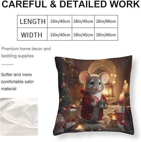 Miniatura 9 de Funda de almohada decorativa de satén de 16 x 16 pulgadas, diseño de ratón, diseño de animales encantadores, almohadas suaves para sofá, cama, funda