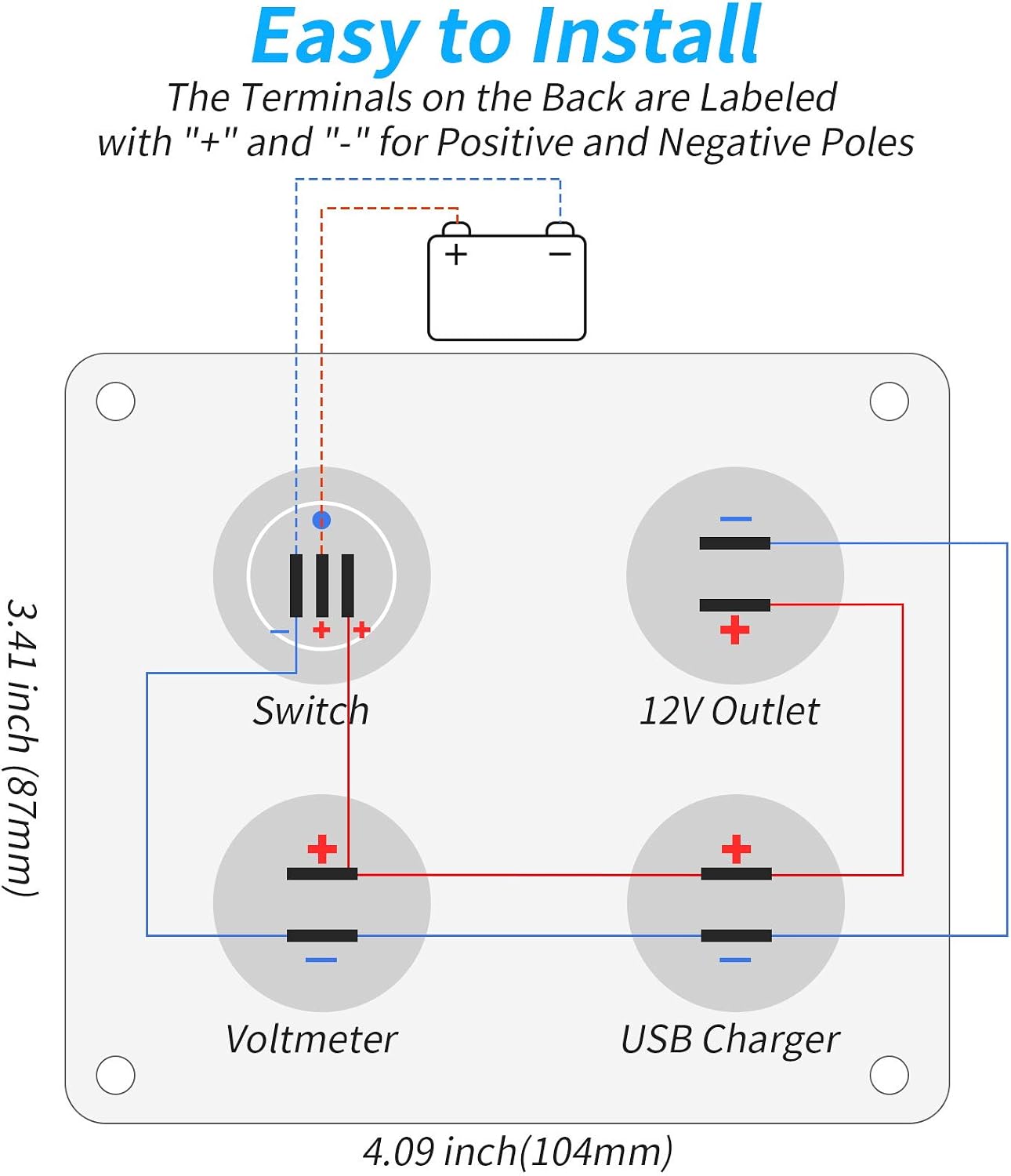 Deyooxi 12v USB Outlet 12 Volt Power Outlet 4 in 1 USB Panel with Dual USB C Socket,LED Voltage Display,Cigarette Lighter Socket,and Toggle Switch for Marine Boat RV Truck