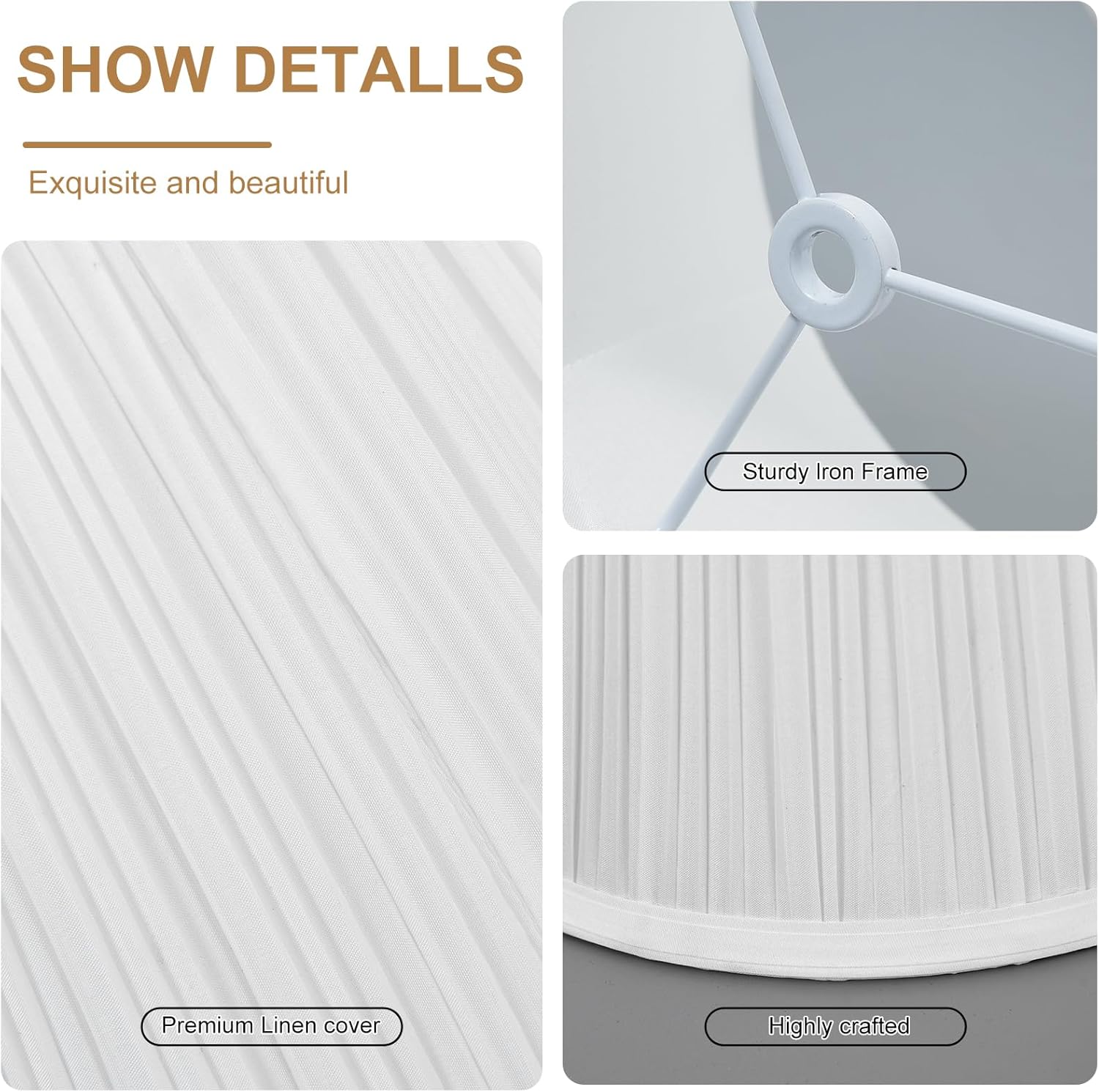 Small Lamp Shade, White Pleated Bell Shade for Table Lamps, 6" Top x 10" Bottom x 7" High, Small White Lamp Shades for Floor Lamps, Pendant Lamps (Spider Fitter), Fabric Lampshade Replacement