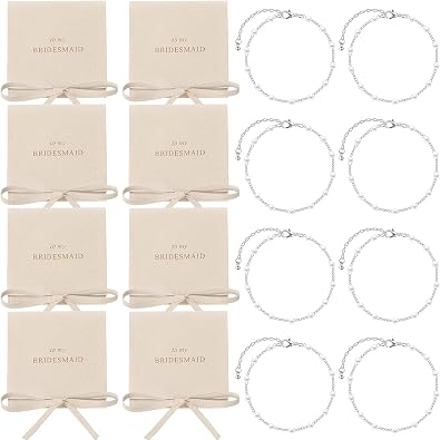 Quelay 16 Pcs Jewelry Bridesmaid Gift Pearl Bracelet Microfiber Jewelry Bag Pouch Set of 8 for Wedding Bridal Party Favor
