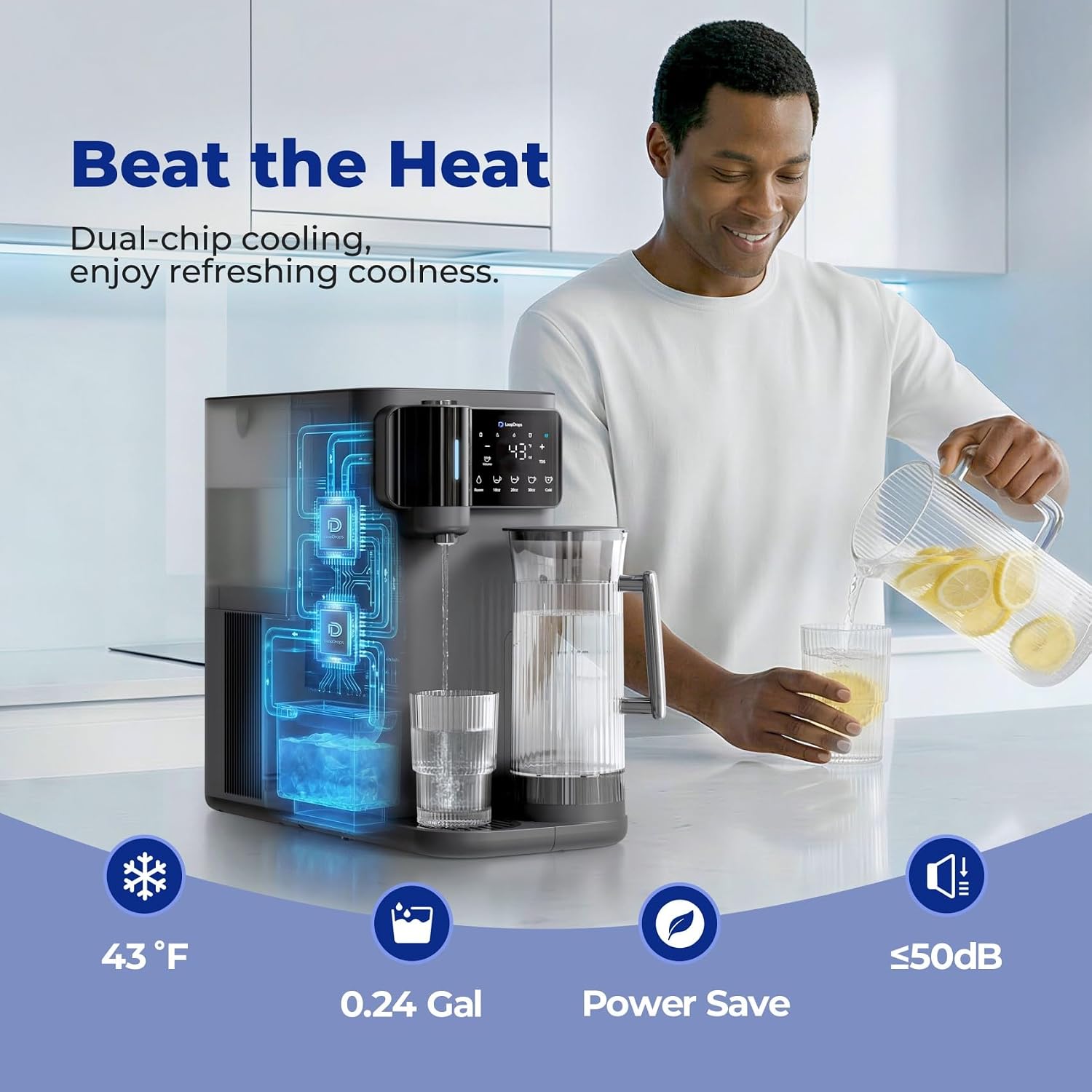 Mineral Countertop Reverse Osmosis System, 6-Stage RO Water Filter, 43℉ Chilled Water with UV-C Light, Large Capacity Tank, Autofill Pitcher, TDS Monitoring, Portable Purifier for Home