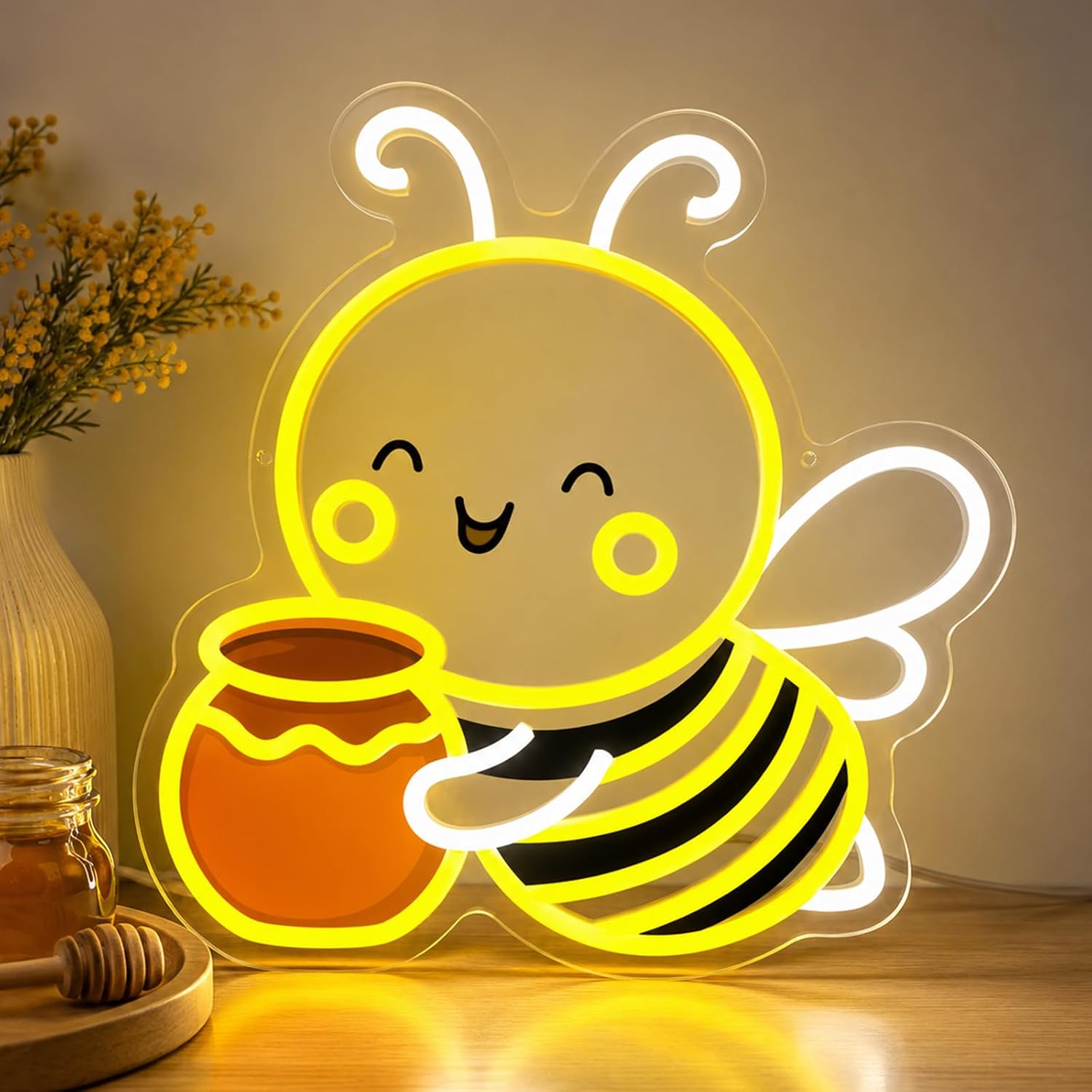 Bee Neon Sign Wall Art Cute Animal Neon Sign Honey Bee Lights Decor