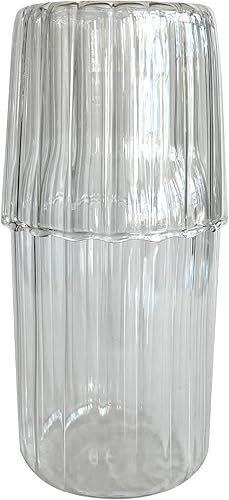 Miniatura 2 de Lilys Home Jarra de agua de noche de estilo vintage con vaso de vidrio uso en dormitorio baño o cocina uso como tapa 16 onzas