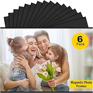 6 Pack 4"x6" Premium Super Slim Magnetic Picture Pockets Photo Frame with Black Holds 4 x 6 Inches Magnets Photo for Fridge Refrigerator Locker Decorations | NEW VERSION | EASE of INSERTING
