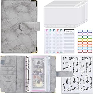Budget Binder Leather A6 Cash Envelopes Money Saving Binder with Zipper Envelopes Cash Envelopes for Budgeting Gray