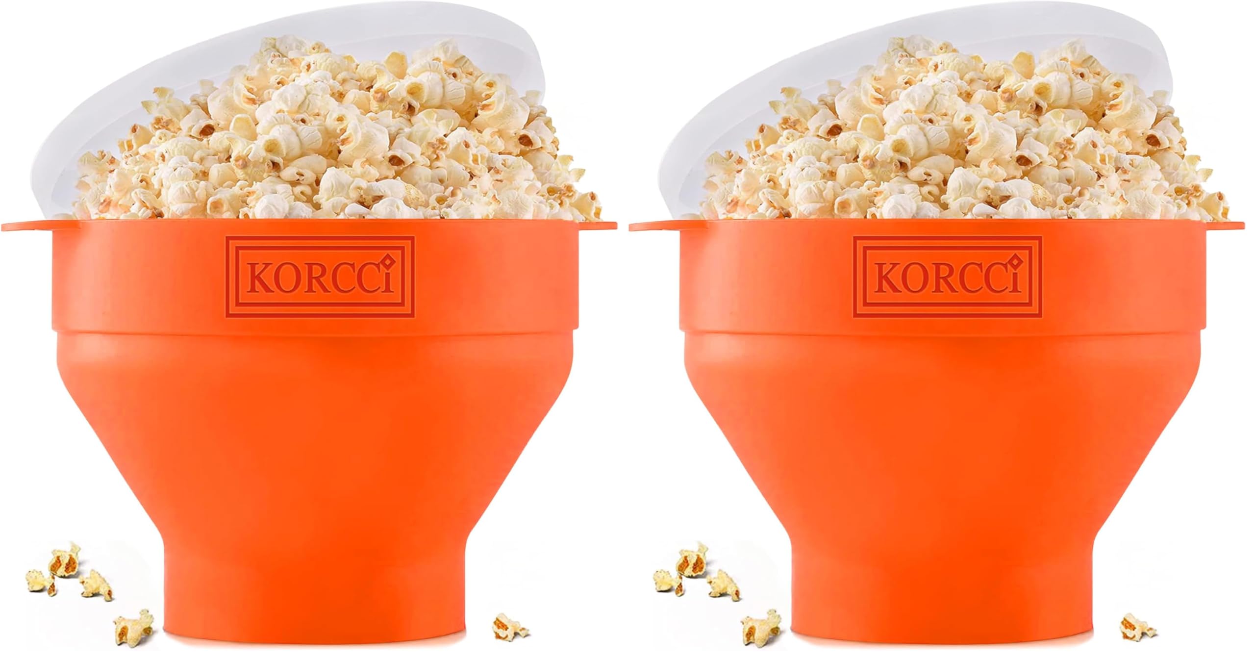 The Original Korcci Microwaveable Silicone Popcorn Popper, Microwave Popcorn Popper, Collapsible Microwave Popcorn Maker Bowl, No Oil Required, Use In Microwave, Dishwasher Safe (Orange) (Pack of 2)