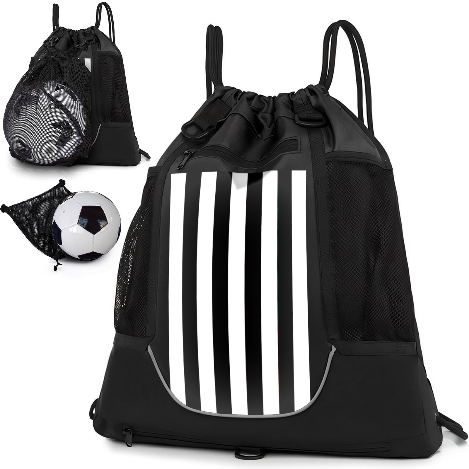 KAEGREEL Drawstring Soccer Bag Basketball Backpack for Kids Teens, Foldable Sports Bags Detachable Ball Mesh Bag for Gym Yoga Football Baseball