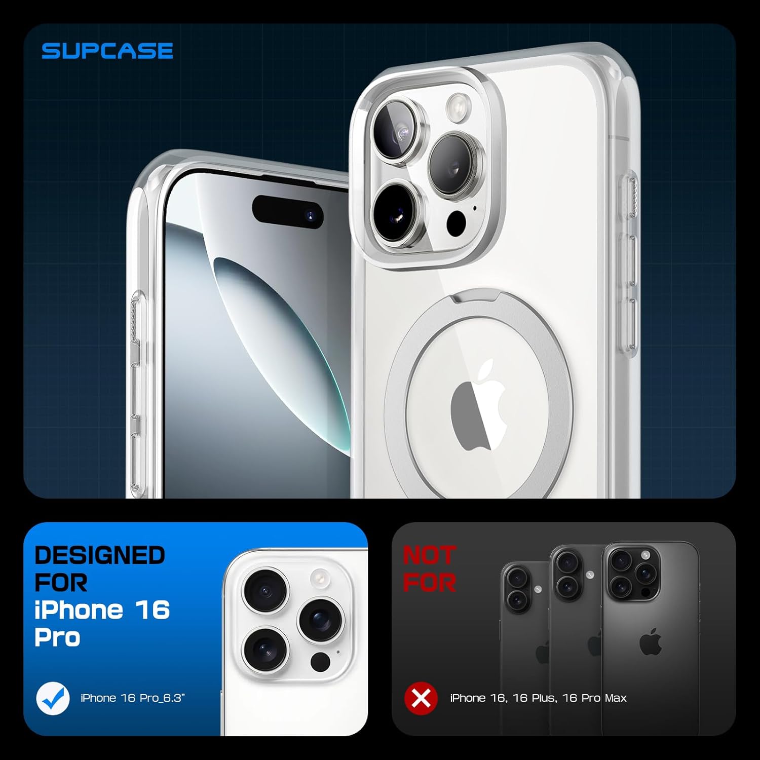 SUPCASE for iPhone 16 Pro Case with Camera Control Capture Button (Unicorn Beetle Mag Stand), [Compatible with MagSafe] Slim Protective Magnetic Phone Case for iPhone 16 Pro 6.3'' 2024, Crystal