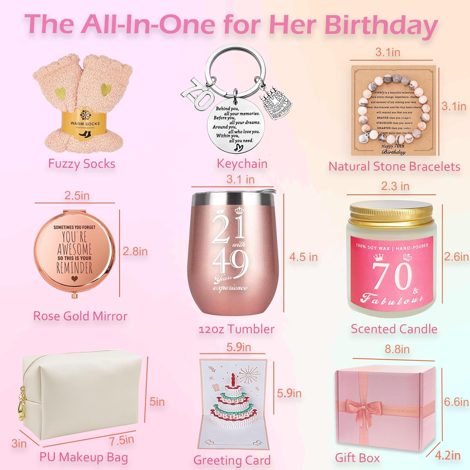 70th Birthday Gifts For Women - Happy Birthday Basket Box for Best Friends, Female Mom, Wife, Daughter, Sister, Girlfriend, Coworker, Bestie - Image 2