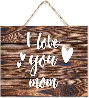 Rustic Wood Plaque Sign I Love You Mom Wood Plaque Sign Wood Texture 12x16in Handmade Wood Sign Inspirational Gift Idea Farmhouse Style Printed Wood Sign for Cottage,Kitchen,Living Room 5" x 5"