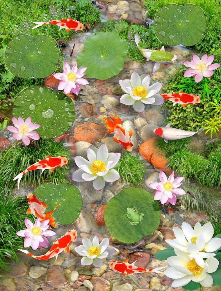 Amazon | QUDMST ウォールステッカーシールおしゃれ蓮金魚水カスタム
