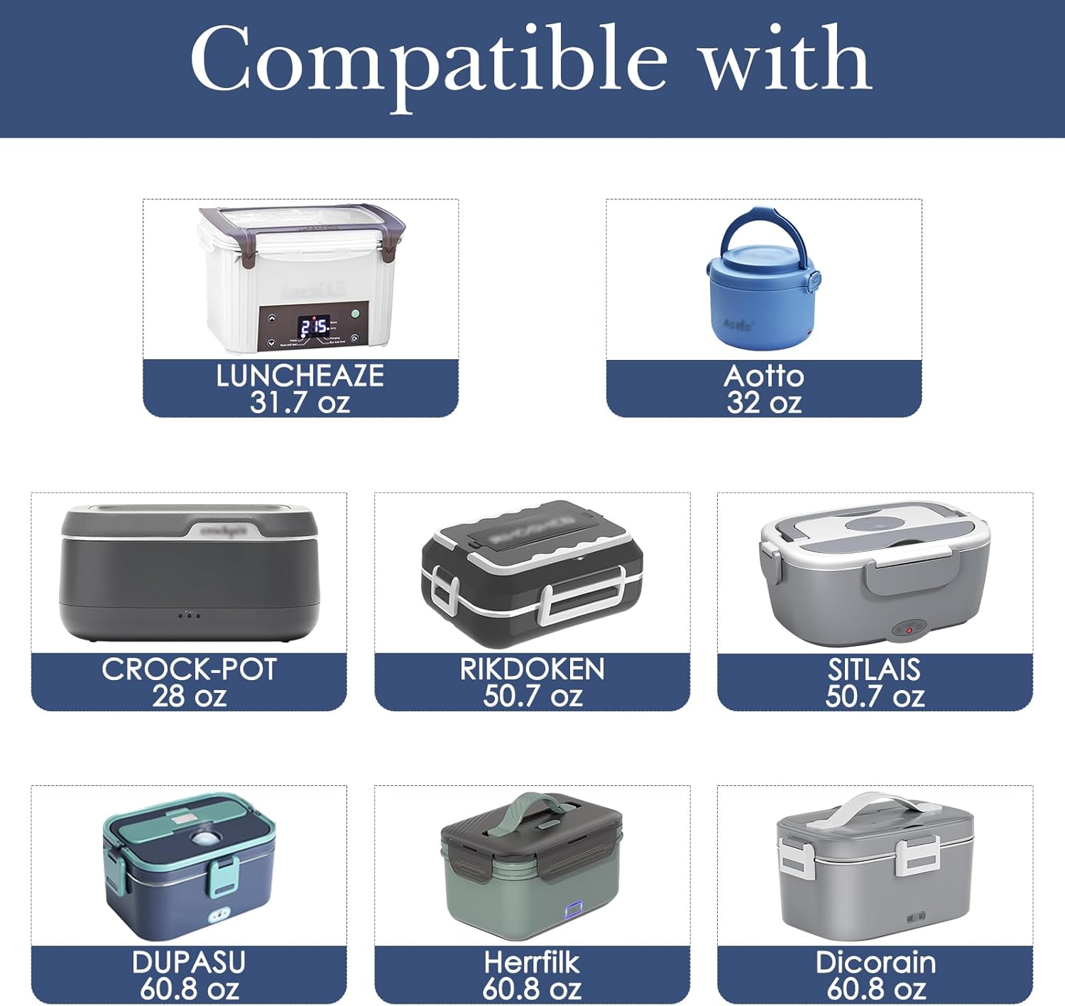 Linkidea Electric Lunch Box Carrying Case Compatible with Crock Pot, DUPASU, Aotto, LUNCHEAZE, Hard Shell Heated Lunch Box Bag with Space for Cable (Blue)