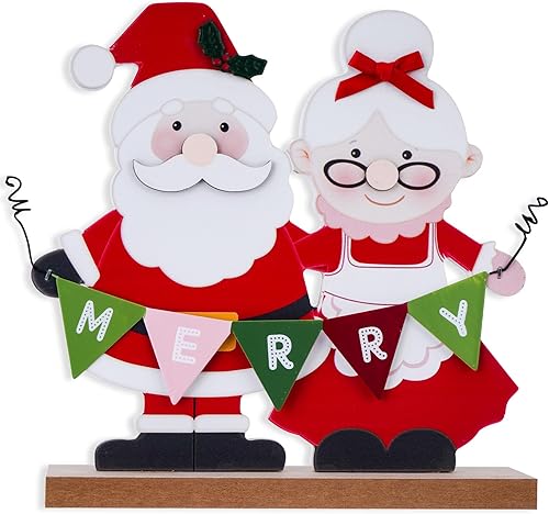 Decoraciones de Navidad para el hogar Papá Noel y Doña Navidad Decoración de madera para interiores Letrero de Feliz Navidad rústico de granja para