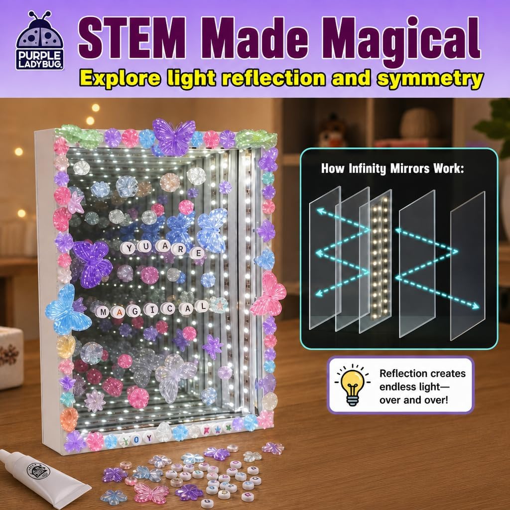 DIY Infinity Mirror Kit for Kids Age 6+ - Crafts for Girls 8-12 with Lights & Custom Letters - Creative10 Year Old Girl Birthday Gifts, Fun Gifts for 6 Year Old Girl, Creative Stem Toys for Ages 8-13