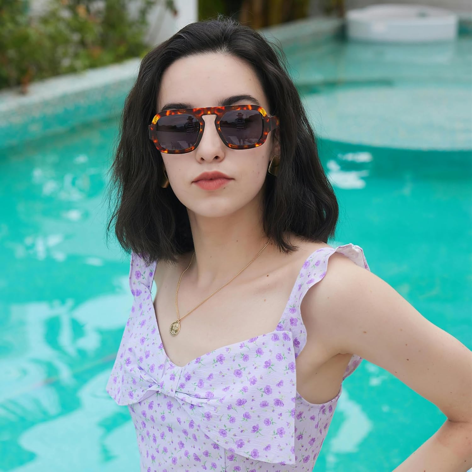 Long Keeper Retro Square Pilot Sunglasses for Women Men Aviation Square Sun Glasses Flat Top Rectangle 70s Vintage Shades - Image 5