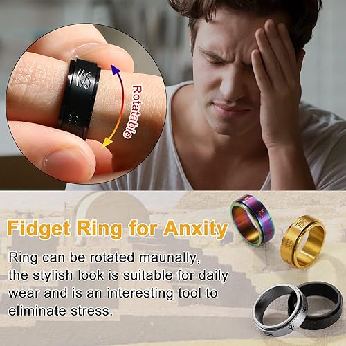 Miniatura 6 de U7 Rhinestone Eye of Horus Ring, Ankh Cross Rng, Stainless SteelBlack18K Gold Plated Egypt Rings, Protection Rings for Men Women Size 7-14