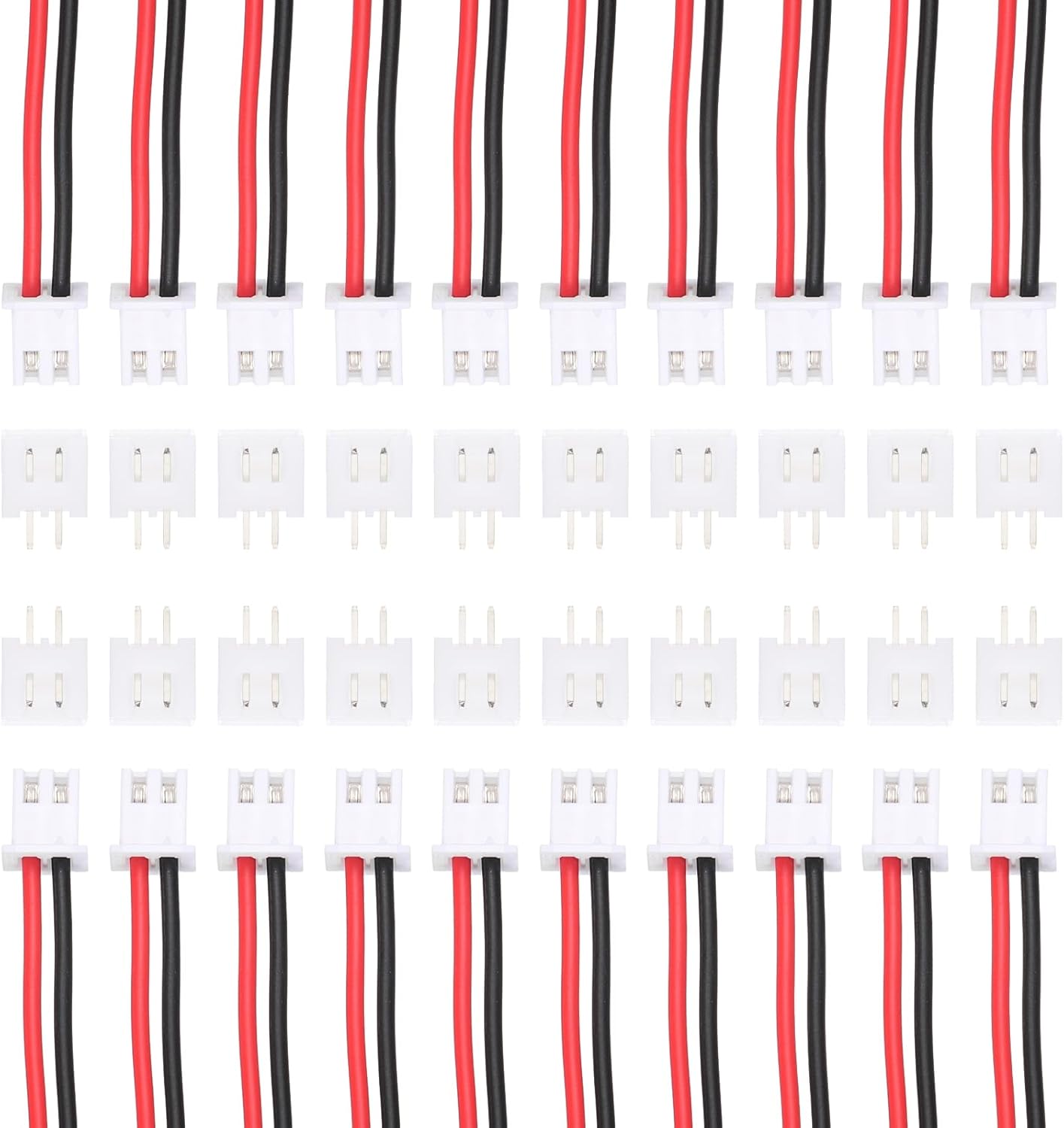 MECCANIXITY 20 Pcs 2.54mm 2 Pin XH Connector Kit, Single Head Male Connector Plug with 24 AWG 200mm Wire Cable and Female Motherboard Connectors for Speakers,LED Light Strips