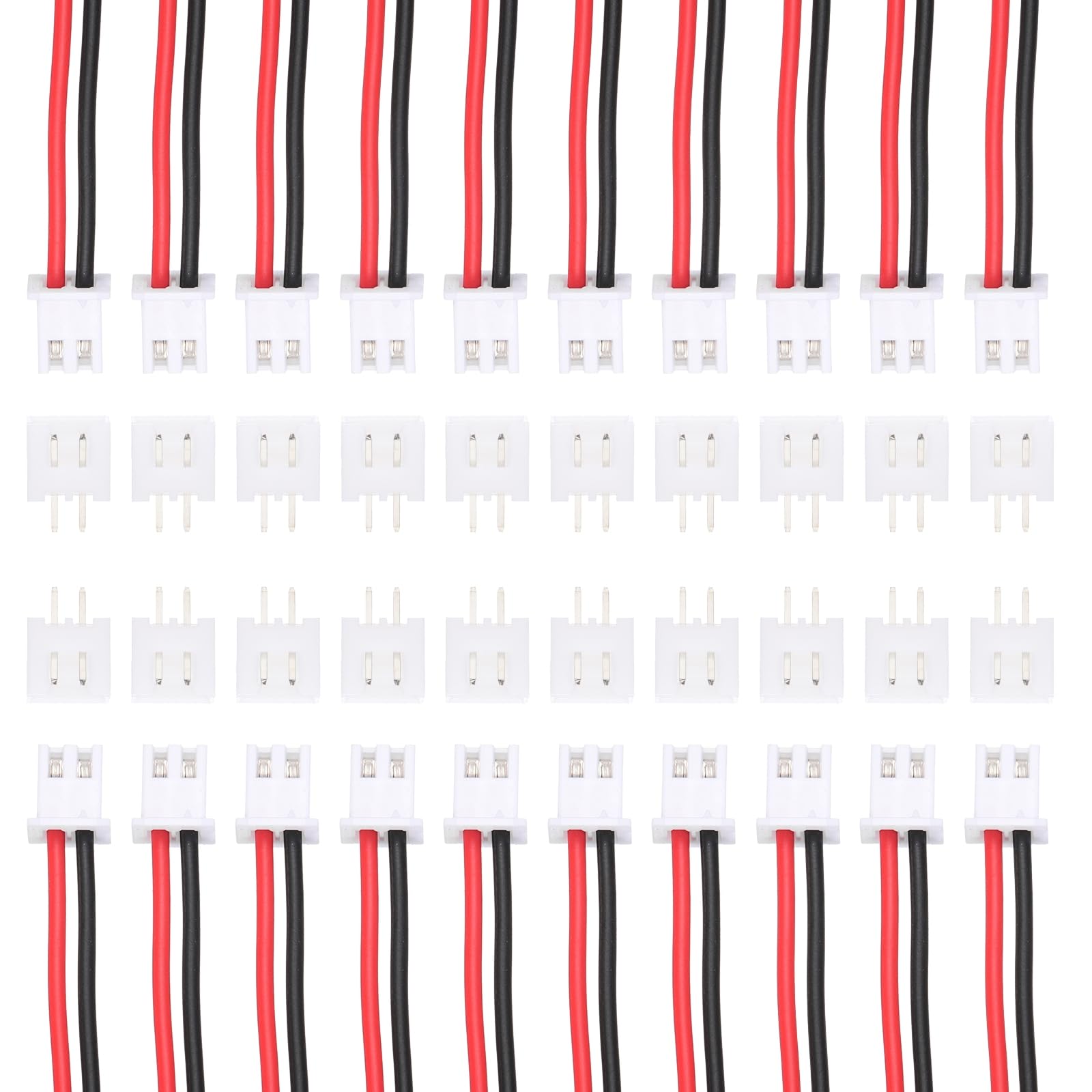 sourcing map 20 Pcs 2.54mm 2 Pin XH Connector Kit, Single Head Male Connector Plug with 22 AWG 300mm Wire Cable and Female Motherboard Connector for Speakers,LED Light Strips,Small Appliances
