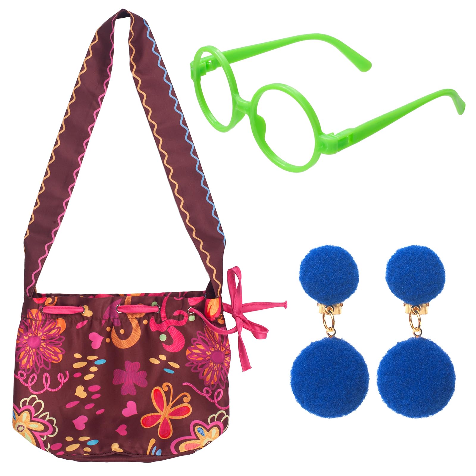 Accessoires de costume de princesse avec monture ronde verte, sac à lunettes, boucles d'oreilles, costume Mirabel pour filles et femmes, déguisement d'Halloween et de costumade