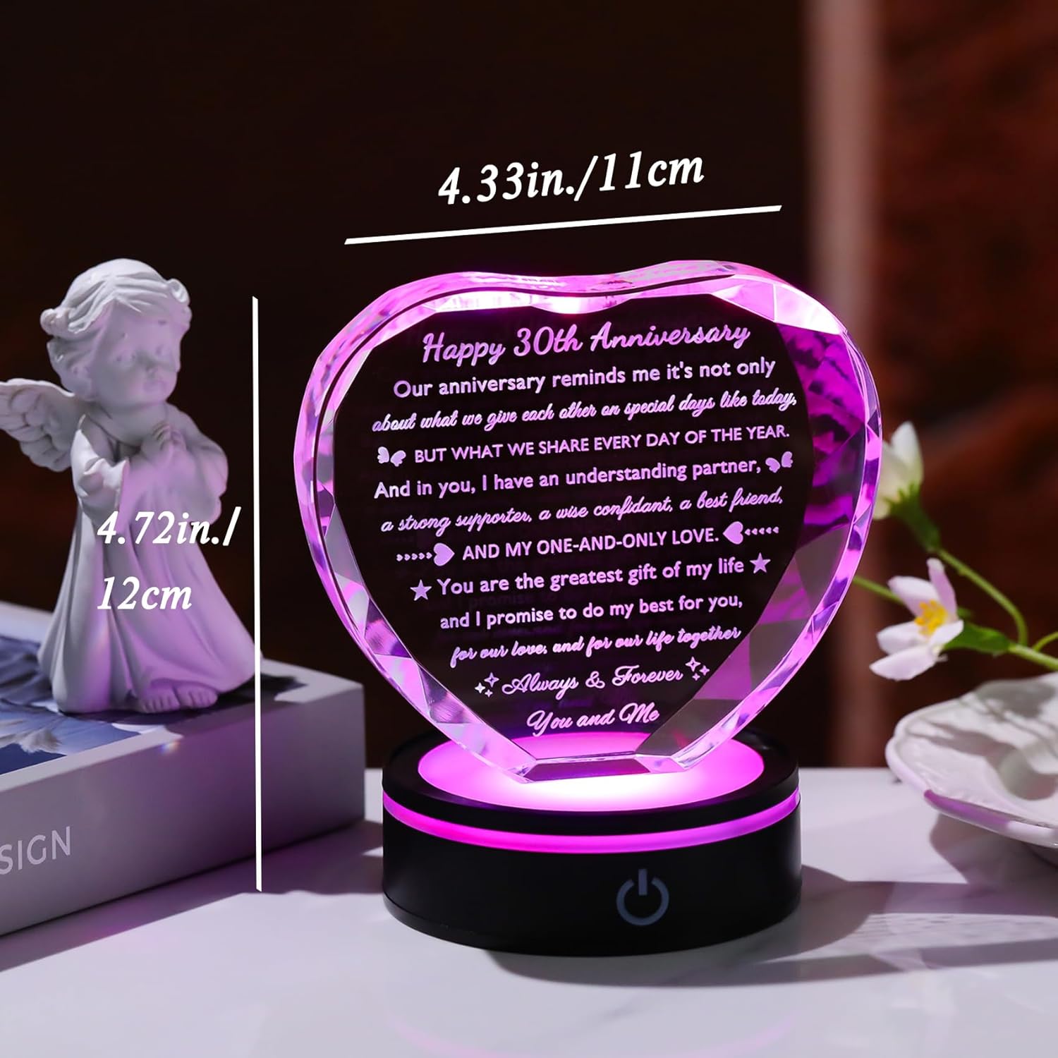 30th Anniversary Wedding Gifts for Couple Her Him, 30 Years of Marriage Gifts for Couples Parents with LED Base - 30th Anniversary Crystal Gifts for Husband Wife, Gifts for 30 Years of Marriage