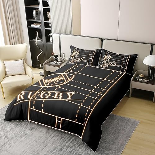 Miniatura 3 de Erosebridal Juego de funda de edredón deportiva para niños pequeños, juego de ropa de cama de rugby 100% algodón natural, funda de edredón brillante