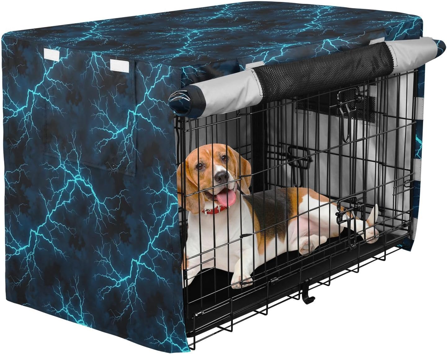 Electric Blue Lightning Dog Crate Cover 600D Oxford Pet Kennel Cover with Mesh Window for Dog Cages, Windproof Waterproof Machine Washable, 48"x30"x33"