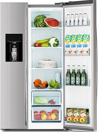 Antarctic Star 2 French Door Refrigerator Fridge, with Side Freezer & Water Dispenser, Nugget Ice Maker & Cube Ice, Adjustable Thermostat, 20 Cu Ft, Stainless Steel