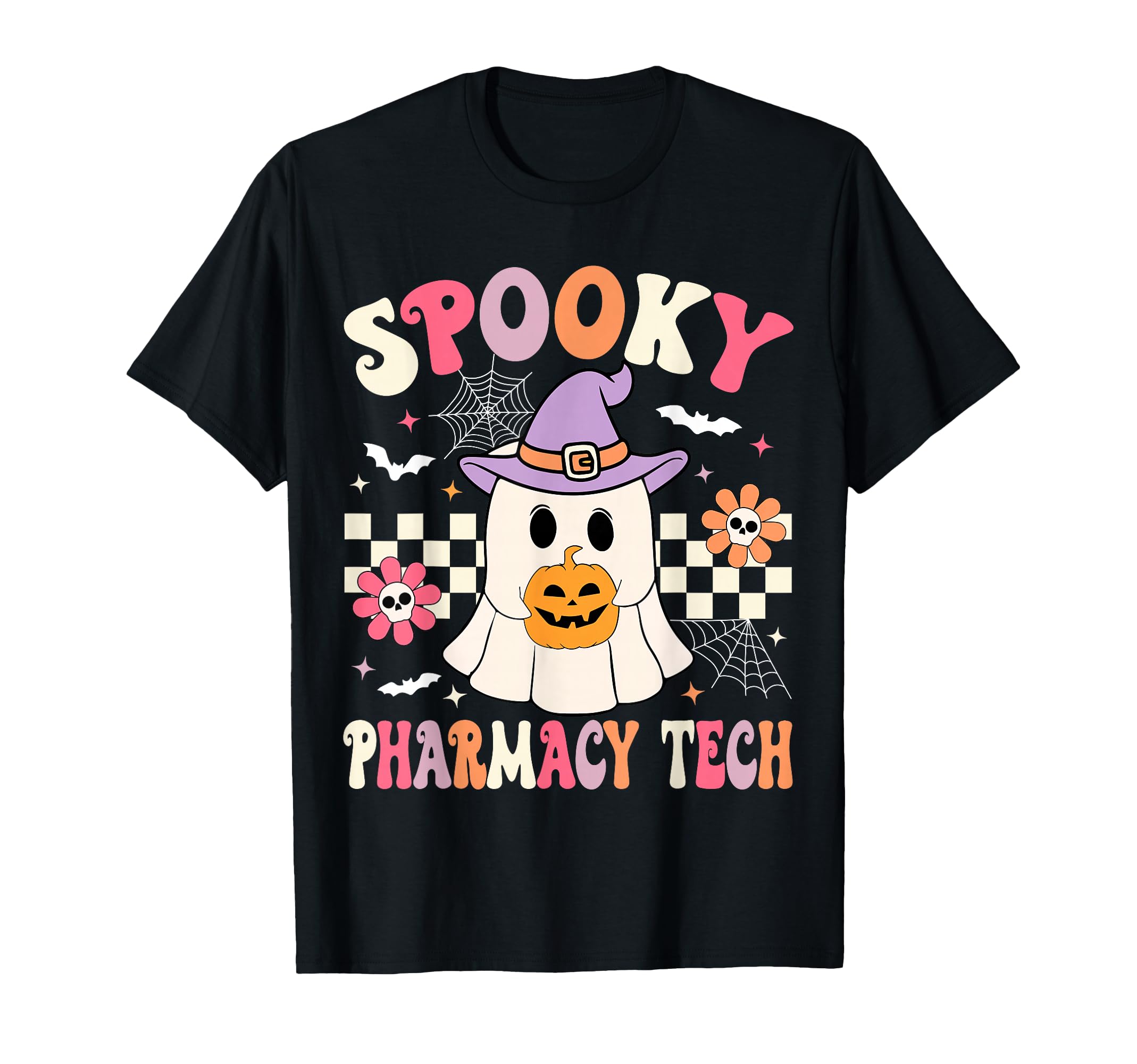 Spooky Pharmacy Tech Halloween Groovy Pharmacy Technician T-Shirt