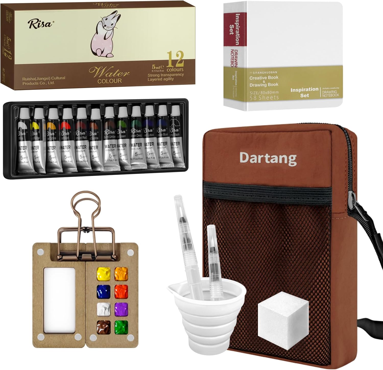 12 Water Colors Travel Mini Watercolor Paint Set for Kids and Adult,with Crossbody Bag,Watercolor Palette,Watercolor Sketchbook,Painting Kit