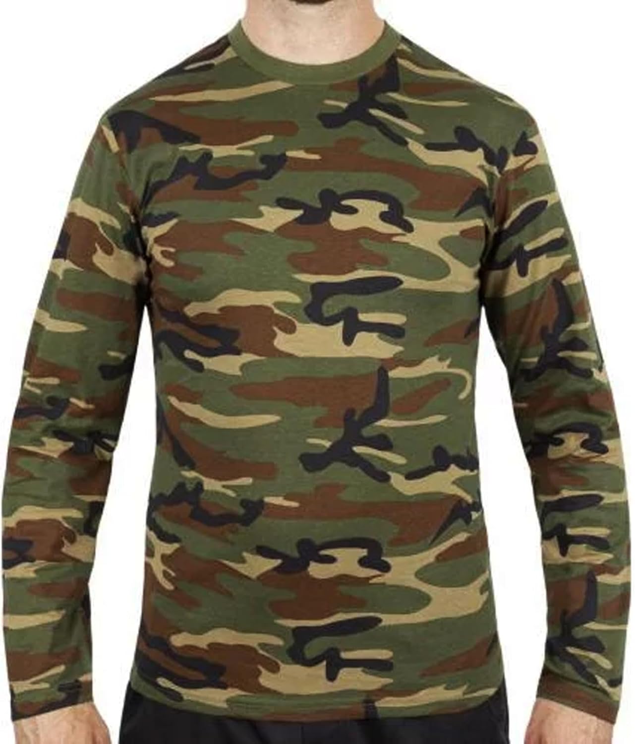 Mil-Tec Men's Camo Durable Cotton Lightweight Breathable Active Tactical Outdoor Crew Neck Straight Cut Long-Sleeve T-Shirt