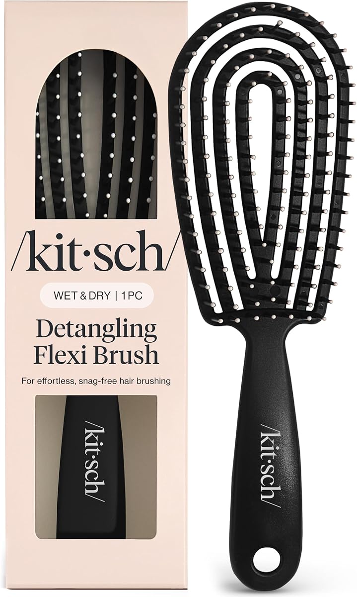 Flexi Flow Detangler Brush, Hair Brushes For Women - Black | Brush Detangler for Women, Men & Kids, Curly Hair Brush w/ Bendable Frame, Bounce Curl Defining Brush for Wet or Dry Strands