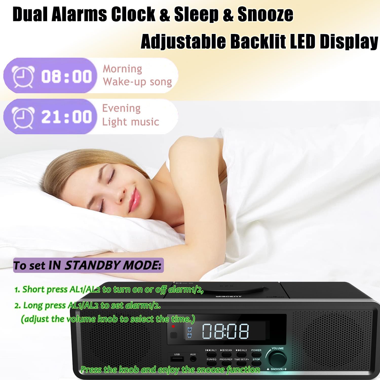 WISCENT WTB-798 Dual Alarms Clock