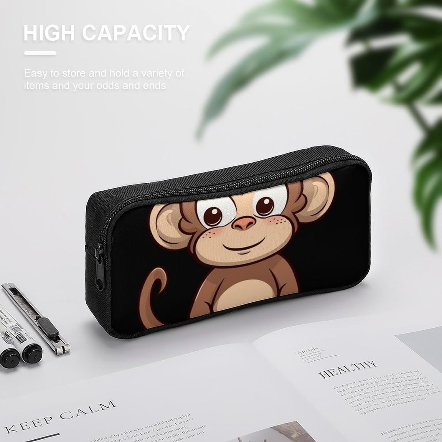 Lightweight Monkey Pen Pouch with Metal Zipper image 4