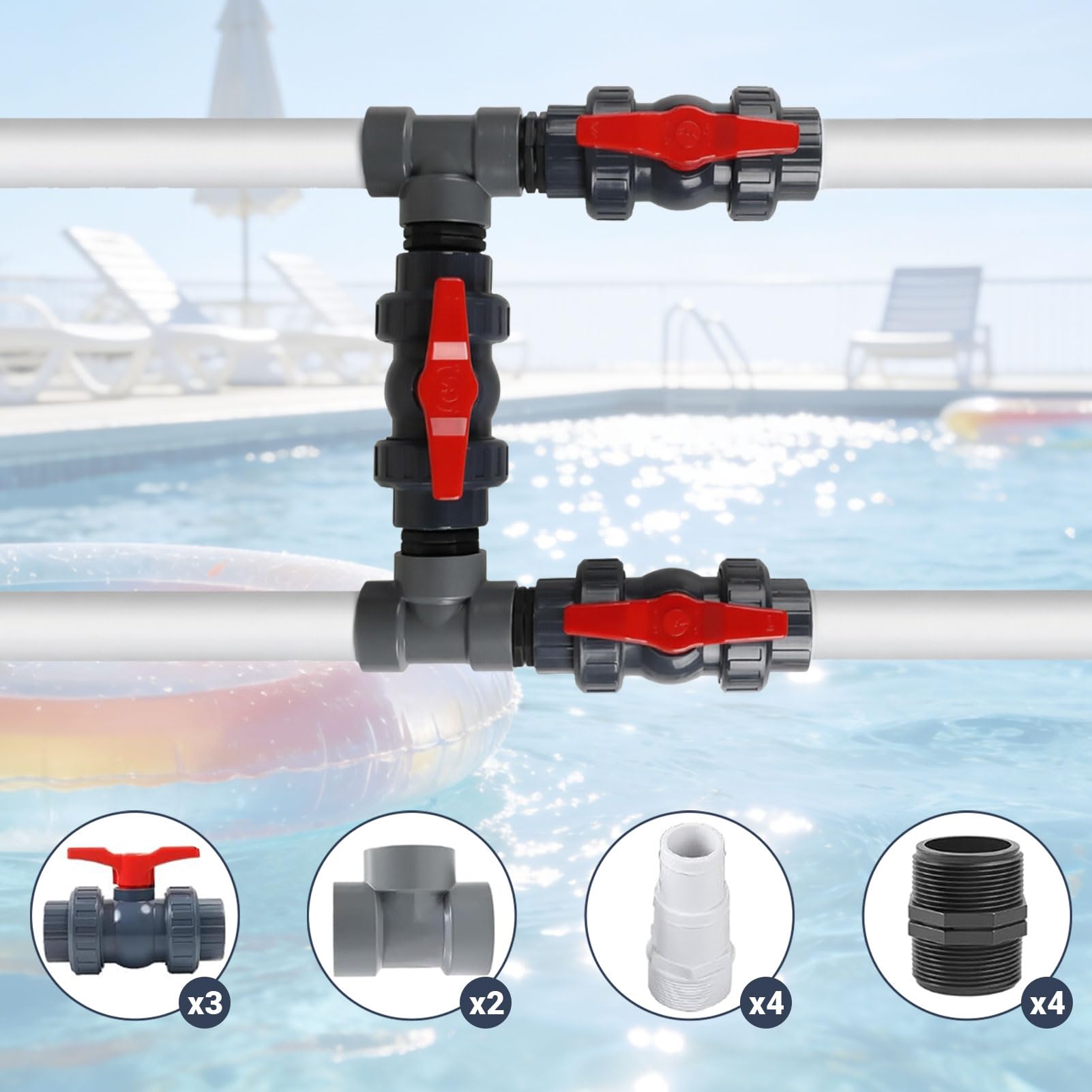 Kit de raccordement pour piscine - Diamètre : 50 mm - Pompe à chaleur avec tuyaux - Chauffage solaire de piscine - Bypass - Kit de dérivation