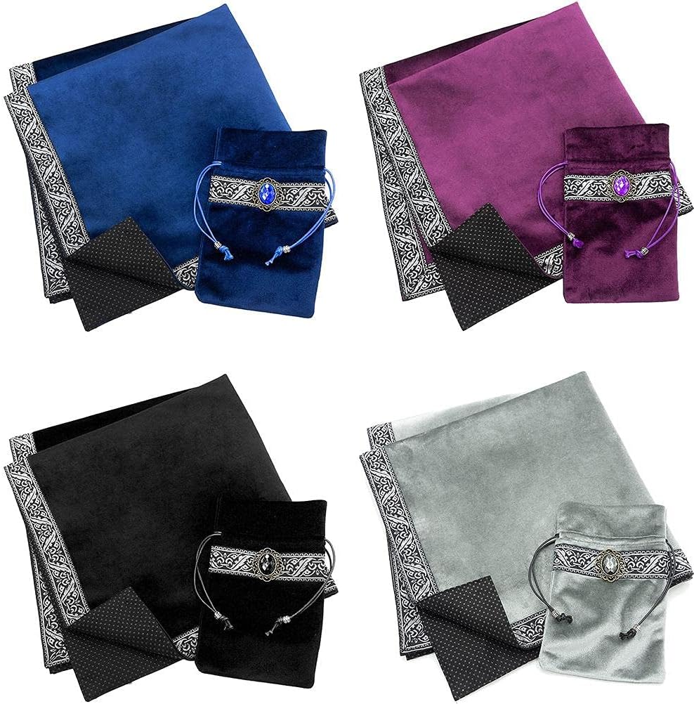 Tarot Card Cloth Mat, 66 x 66 cm Velvet Tarot Astrology Tablecloth Non-Slip Tarob Witch Divination Moon Phases Lovers Altar Cloth Board Game Accessories with Storage Bag