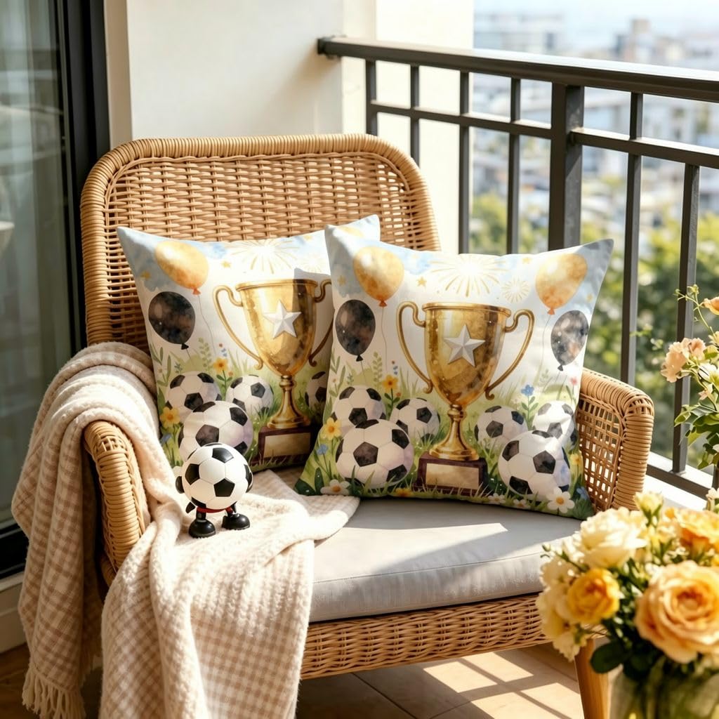 Soccer Championship Cup Soccer Linen Pillow Covers -16x16