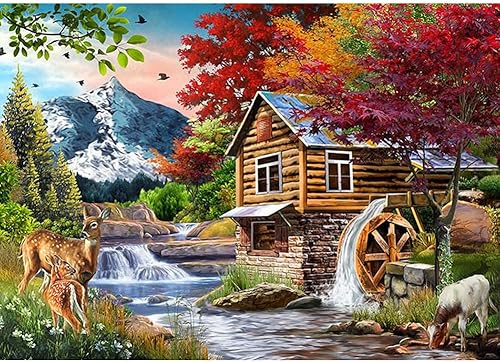 FHBUBPUP Kits de pintura de diamantes para adultos, kits de arte de diamantes de paisaje natural para niños, manualidades de gemas de cabaña de