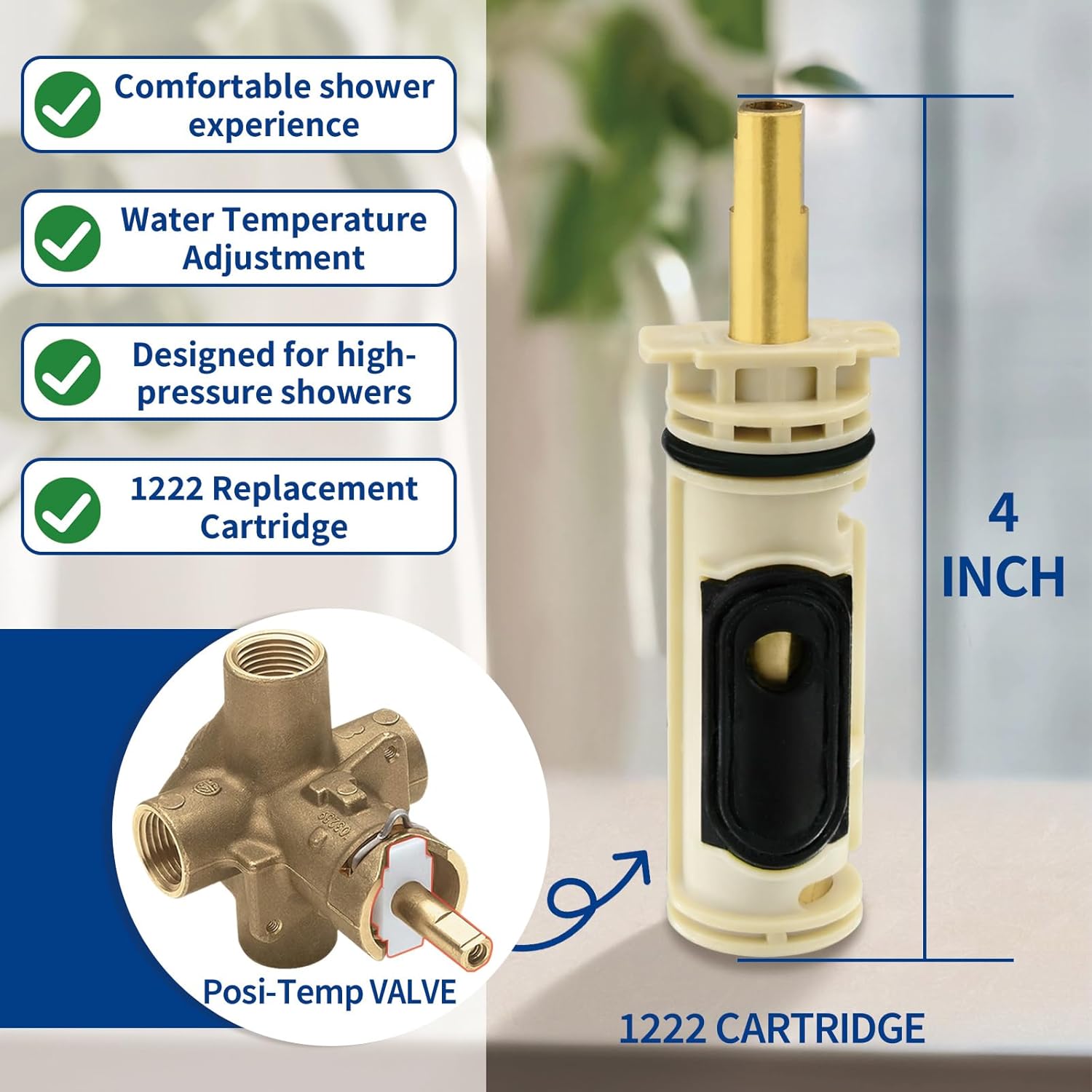 1222/1222B Cartridge Pressure Balancing with 104421 Removal Tool & 116653 Handle Metal Adapter Replacement,Compatible with Moen Posi Temp Single Handle Tub/Shower Faucets Plumbing Repair Kit,Brass