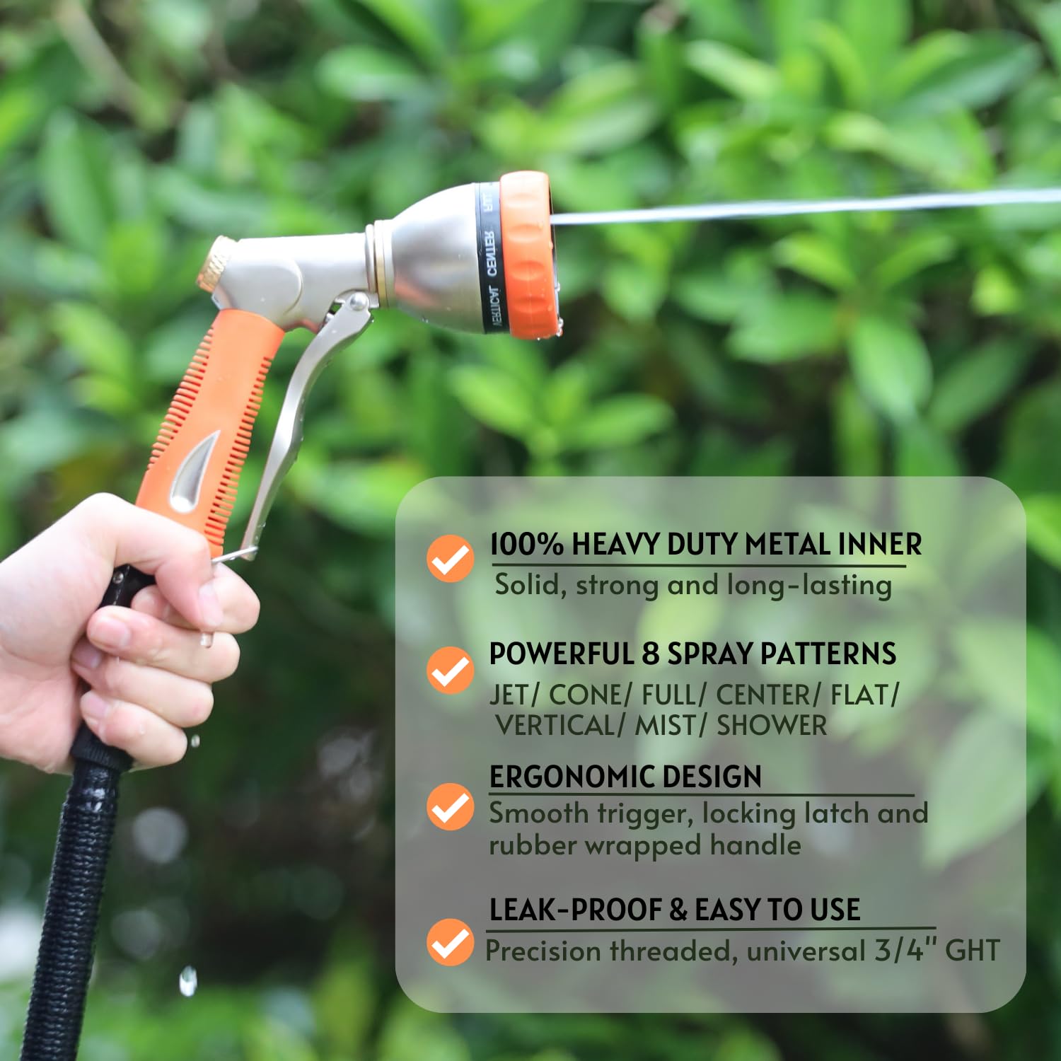 HOSUN Metall Gartenschlauchdüse – 8 Sprühmodi, Ergonomischer Griff, Für Alle Standard-Gartenschläuche